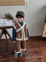 [80-140cm] フェイクムートン ボア ベスト - Image 2