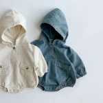 [66-90cm] フーディ ポケット付き ロンパース - Image 4