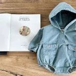 [66-90cm] フーディ ポケット付き ロンパース - Image 5