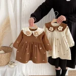 [80-130cm] 花柄 丸襟 ワンピース - Image 2