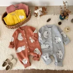 [66-100cm]熊柄ニットオールインワン - Image 7