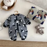 [66-90cm] パンダor犬柄 ボア オールインワン