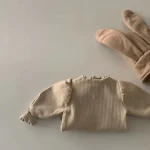 [66-90cm] 韓国風 パフスリーブ リブ ロンパース - Image 5