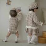 [73-100cm]チェック柄帽子+ トップス + スカート セットアップ /帽子単品 - Image 7