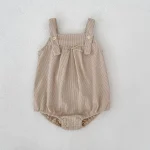 [66-100cm]サロペット ロンパース  コーデュロイ リボン シンプル - Image 3