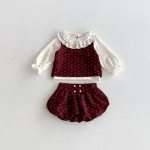 [66-100cm] インナーシャツ トップス&小花柄 セットアップ 3点セット