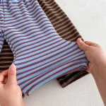 [80-130cm]セットアップ ボーダー フード付き カジュアル 子供服 - Image 2