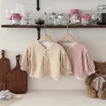 [66-90cm] パフスリーブ リブ カーディガン