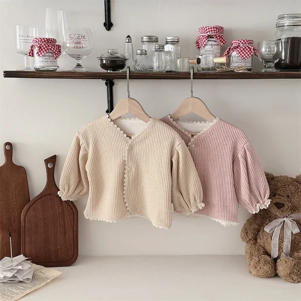 [66-90cm] パフスリーブ リブ カーディガン