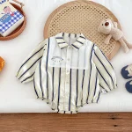 [66-90cm] ボーダー ロンパース - Image 2