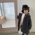 [80-150cm] 韓国風 暖かい フート付き ロングコート - Image 10