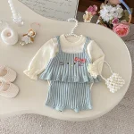 [66-100cm] フリル トップス &ネコ 刺繡 3点セット - Image 11