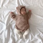 [66-90cm]ピュアカラーフート付き ロンパース - Image 4