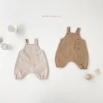 [66-100cm]サロペット or ボーダー シャツ ボタン シンプル 定番 - Image 2