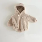 [66-90cm] 韓国風 フード付き フリース ロンパース - Image 6