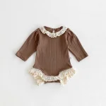 [66-90cm] レース襟リブ ロンパース - Image 10