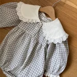 [66-90cm]ロンパース 丸襟 チェック柄 可愛い ベビー服 - Image 8