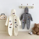 [66-90cm] 帽子付き 犬刺しゅう オールインワン - Image 7