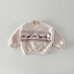 [80-130cm] 鹿柄 ボア付き トップス - Image 4