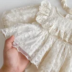 [66-90cm] フリルレース襟 ロンパース - Image 3