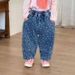 [80-150cm]デニム パンツ ハート柄 カジュアル 履きやすい - Image 5