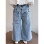 [90-140cm]リボン付き デニム ロングパンツ - Image 13