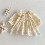 [66-90cm]ワンピース フリル襟 リネン シンプル 可愛い 女の子 - Image 4