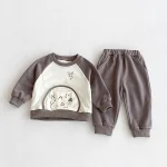 [73-110cm] ポケット付き 英字&熊柄 セットアップ - Image 6