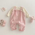 [73-100cm]サロペットOR長袖Tシャツ 可愛い ピンク チェック おしゃれ