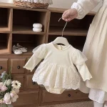 [66-90cm]ロンパース パフスリーブ レース おしゃれ