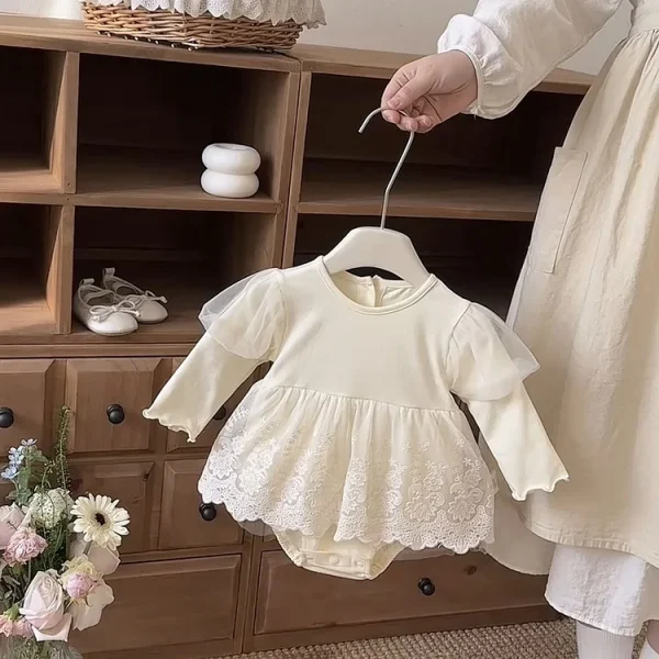 [66-90cm]ロンパース パフスリーブ レース おしゃれ