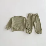 [80-130cm]セットアップ 英字刺繡 ワッフル シンプル 子供服 - Image 5