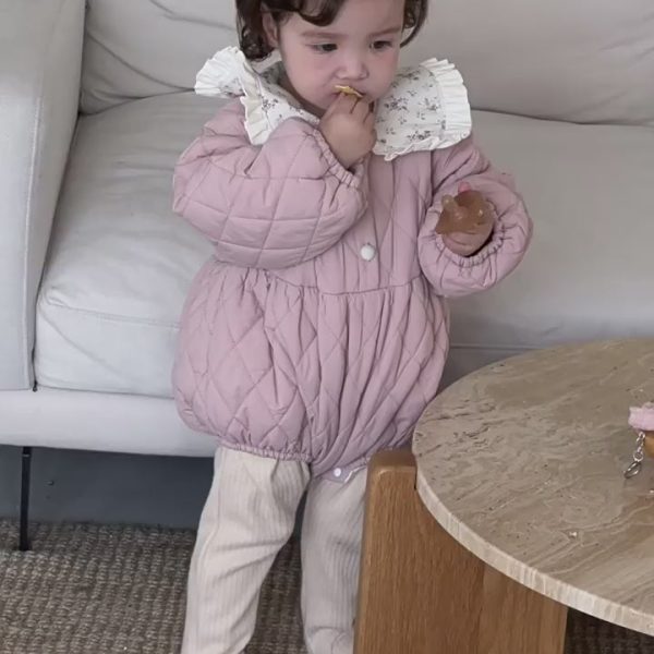 [66-90cm]韓国風 プリンセス 花柄 ロンパース