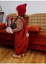 [80-110cm] レトロ ボンボン付き サロペット - Image 2