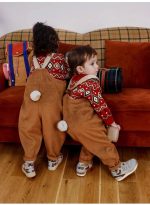 [80-110cm] レトロ ボンボン付き サロペット - Image 4