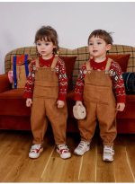 [80-110cm] レトロ ボンボン付き サロペット - Image 9