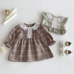 [73-110cm] レース襟 チェック ワンピース - Image 9