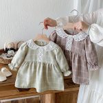 [73-110cm] レース襟 チェック ワンピース - Image 2