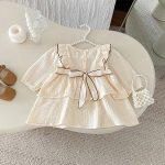 [73-110cm] 肩フリル リネン ワンピース - Image 3