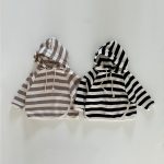 [73-100cm]フード付き パーカー ボーダー柄 シンプル - Image 8