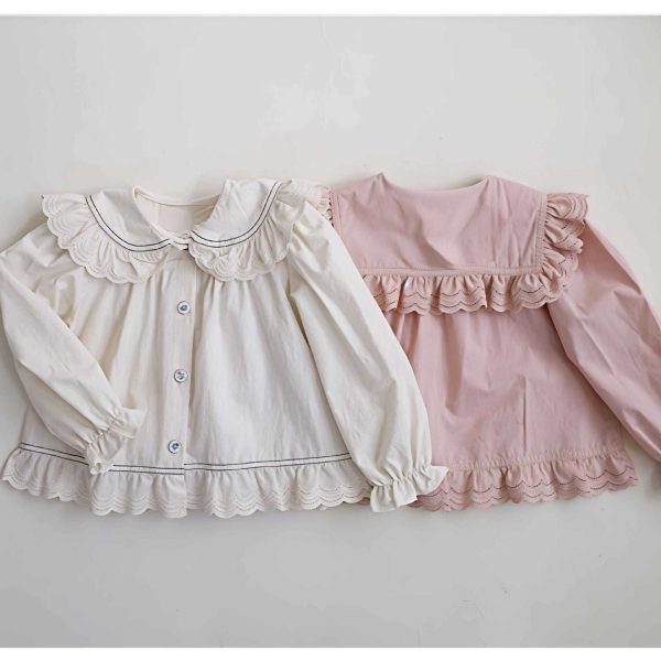 [73-120cm]フリル付き ドールカラー シャツ