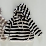 [73-100cm]フード付き パーカー ボーダー柄 シンプル - Image 4