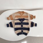 [66-100cm]ニット カーディガン ボーダー柄 着心地良い - Image 7