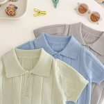 [80-150cm]ニット 半袖Tシャツ 無地 肌触り良い - Image 3