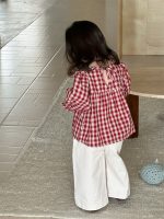 [73-110cm]チェックシャツ&ワイドパンツ おしゃれ 韓国風 配色 - Image 8