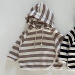 [73-100cm]フード付き パーカー ボーダー柄 シンプル - Image 5