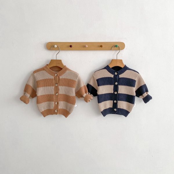 [66-100cm]ニット カーディガン ボーダー柄 着心地良い