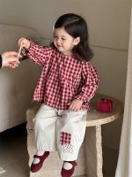 [73-110cm]チェックシャツ&ワイドパンツ おしゃれ 韓国風 配色 - Image 9