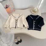 [73-120cm]韓国風 ニットカーディガン&ストライプフレアパンツ セット - Image 18