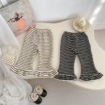 [73-120cm]韓国風 ニットカーディガン&ストライプフレアパンツ セット - Image 7